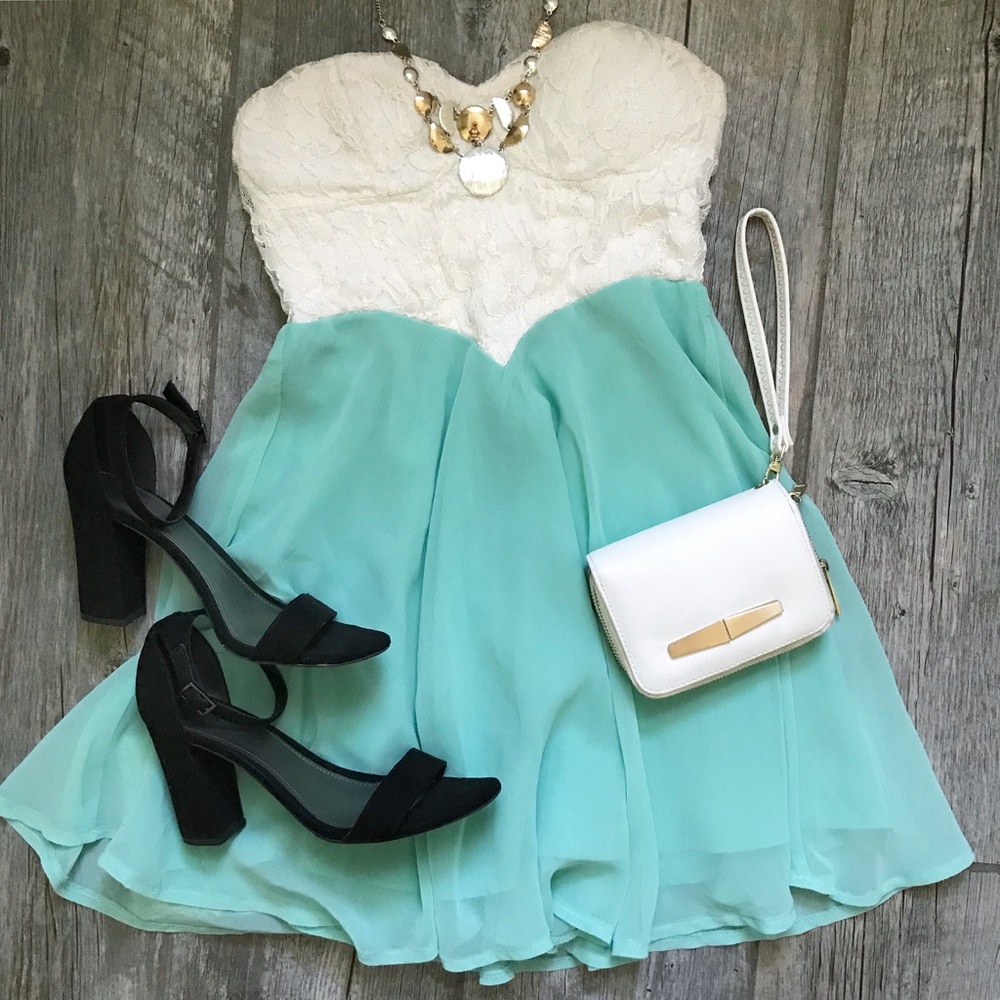 Lace and Mint Strapless Dress
